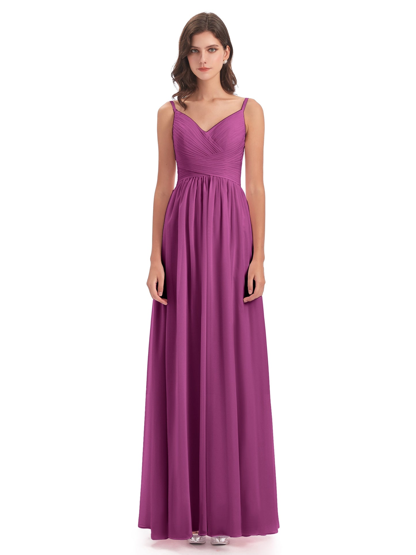 Ava Spaghetti Straps V-Neck Long Bridesmaid Dresses