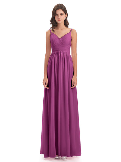 Ava Spaghetti Straps V-Neck Long Bridesmaid Dresses