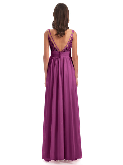 Ava Spaghetti Straps V-Neck Long Bridesmaid Dresses