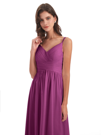 Ava Spaghetti Straps V-Neck Long Bridesmaid Dresses