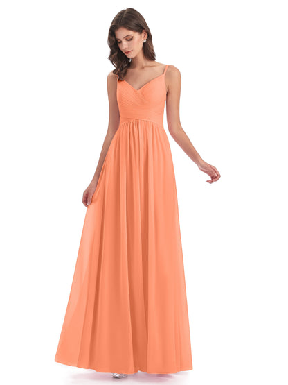 Ava Spaghetti Straps V-Neck Long Bridesmaid Dresses