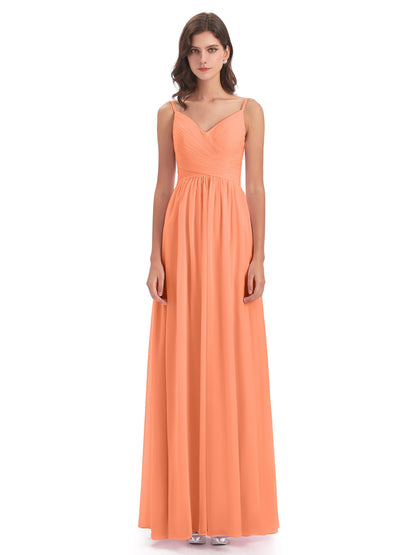 Ava Spaghetti Straps V-Neck Long Bridesmaid Dresses