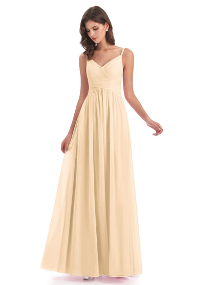Ava Spaghetti Straps V-Neck Long Bridesmaid Dresses