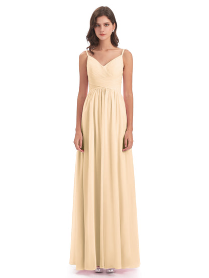 Ava Spaghetti Straps V-Neck Long Bridesmaid Dresses