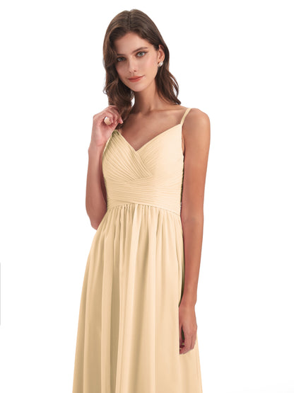 Ava Spaghetti Straps V-Neck Long Bridesmaid Dresses