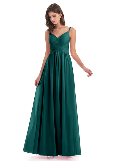 Ava Spaghetti Straps V-Neck Long Bridesmaid Dresses