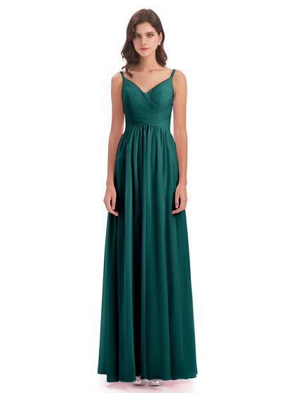 Ava Spaghetti Straps V-Neck Long Bridesmaid Dresses