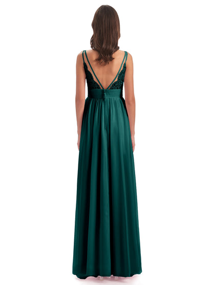 Ava Spaghetti Straps V-Neck Long Bridesmaid Dresses