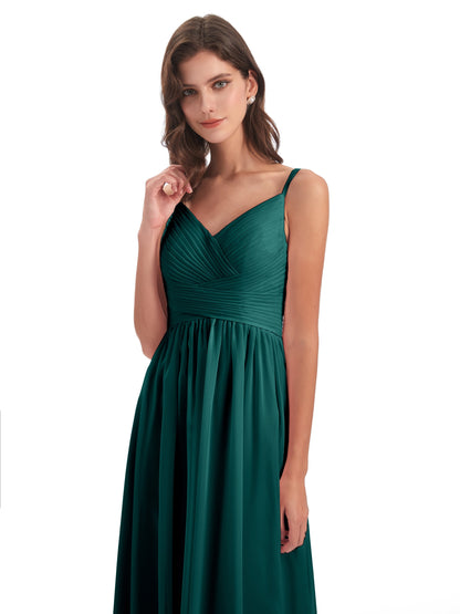 Ava Spaghetti Straps V-Neck Long Bridesmaid Dresses