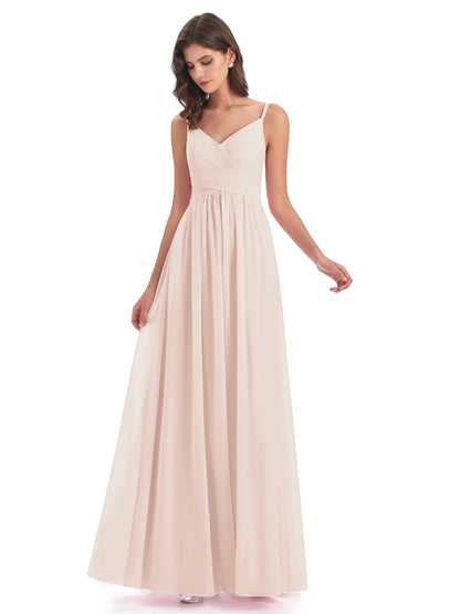Ava Spaghetti Straps V-Neck Long Bridesmaid Dresses