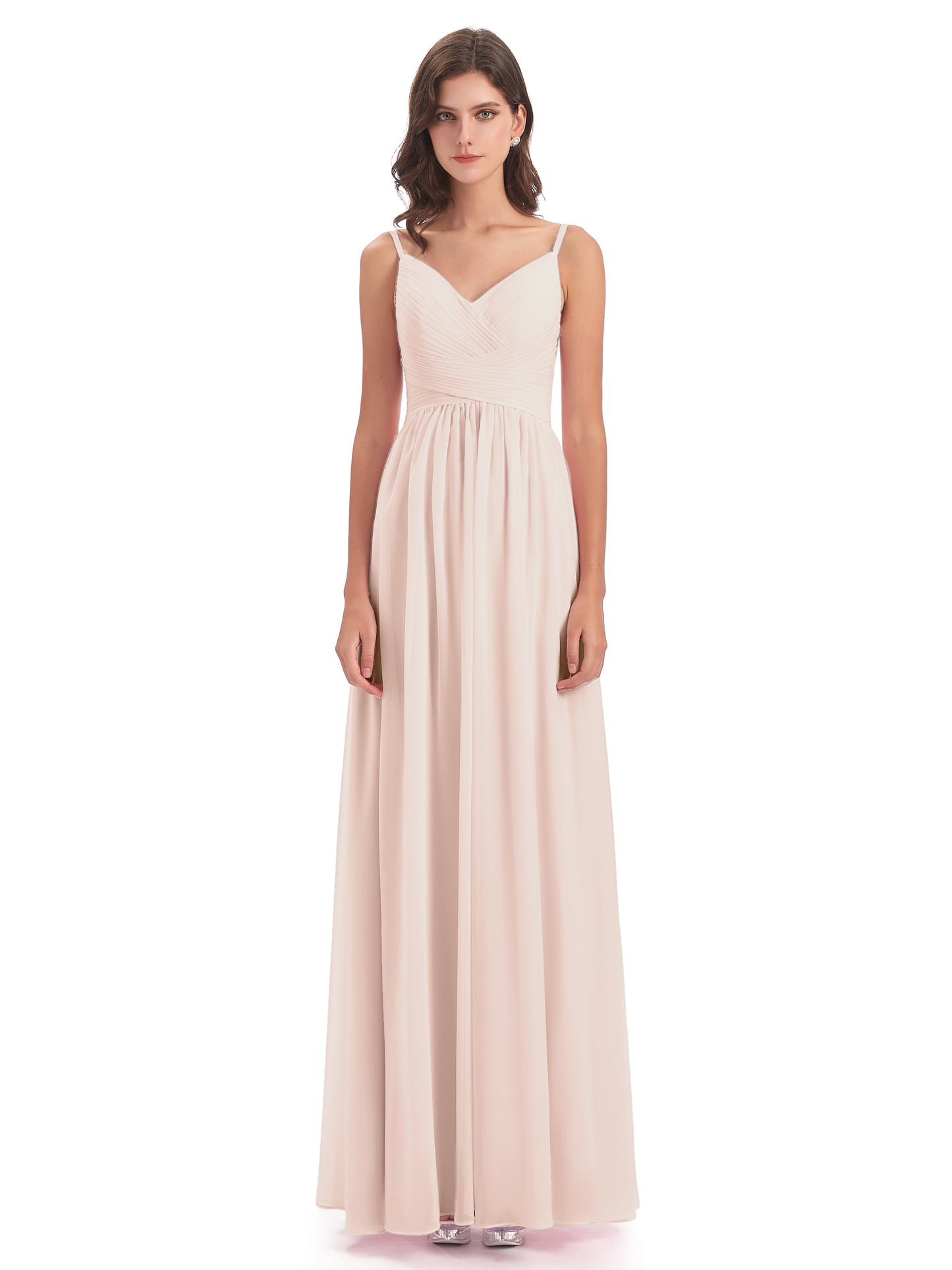 Ava Spaghetti Straps V-Neck Long Bridesmaid Dresses