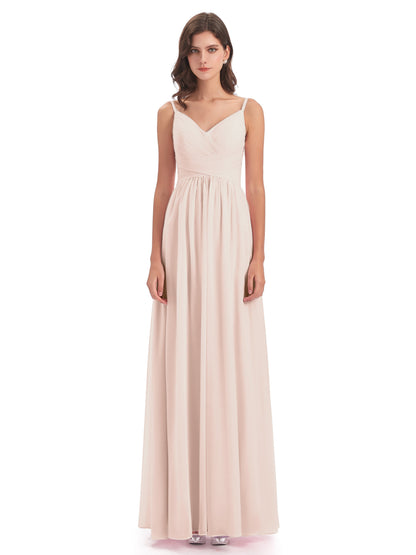 Ava Spaghetti Straps V-Neck Long Bridesmaid Dresses