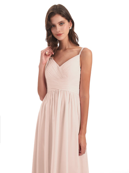 Ava Spaghetti Straps V-Neck Long Bridesmaid Dresses