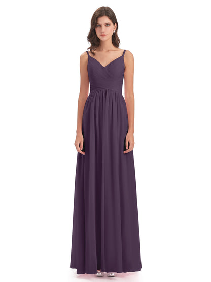 Ava Spaghetti Straps V-Neck Long Bridesmaid Dresses