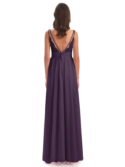 Ava Spaghetti Straps V-Neck Long Bridesmaid Dresses