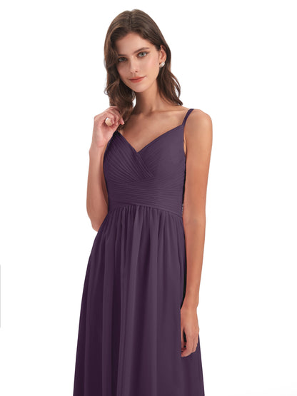 Ava Spaghetti Straps V-Neck Long Bridesmaid Dresses