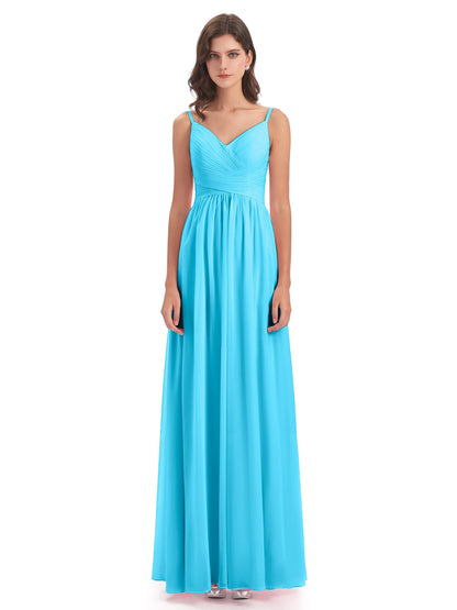 Ava Spaghetti Straps V-Neck Long Bridesmaid Dresses