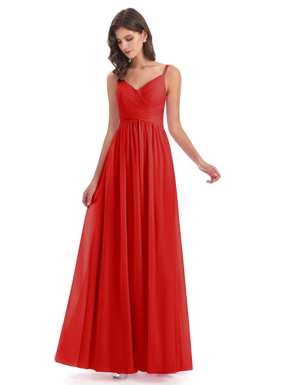 Ava Spaghetti Straps V-Neck Long Bridesmaid Dresses