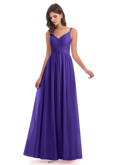 Ava Spaghetti Straps V-Neck Long Bridesmaid Dresses