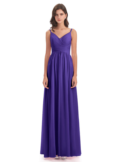 Ava Spaghetti Straps V-Neck Long Bridesmaid Dresses
