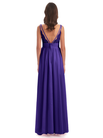 Ava Spaghetti Straps V-Neck Long Bridesmaid Dresses