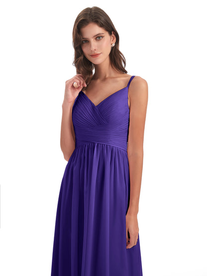 Ava Spaghetti Straps V-Neck Long Bridesmaid Dresses