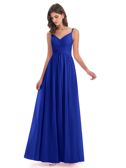 Ava Spaghetti Straps V-Neck Long Bridesmaid Dresses