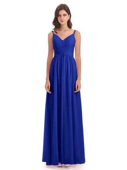 Ava Spaghetti Straps V-Neck Long Bridesmaid Dresses