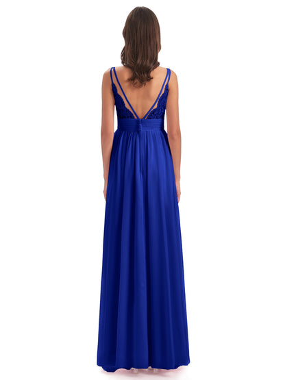 Ava Spaghetti Straps V-Neck Long Bridesmaid Dresses