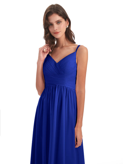 Ava Spaghetti Straps V-Neck Long Bridesmaid Dresses