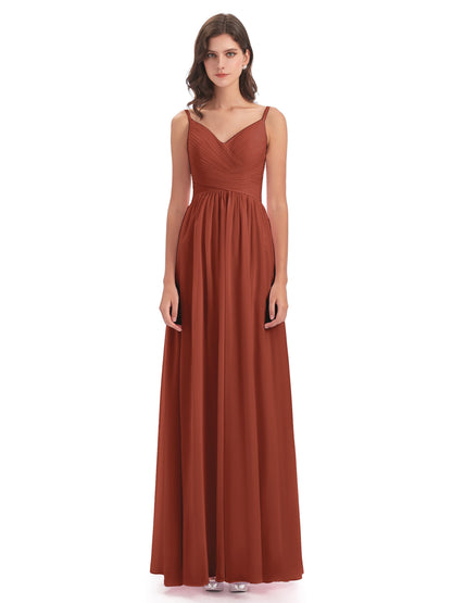 Ava Spaghetti Straps V-Neck Long Bridesmaid Dresses