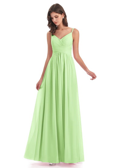 Ava Spaghetti Straps V-Neck Long Bridesmaid Dresses