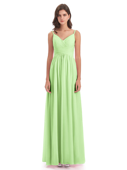 Ava Spaghetti Straps V-Neck Long Bridesmaid Dresses