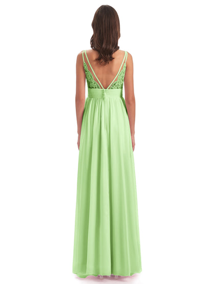 Ava Spaghetti Straps V-Neck Long Bridesmaid Dresses