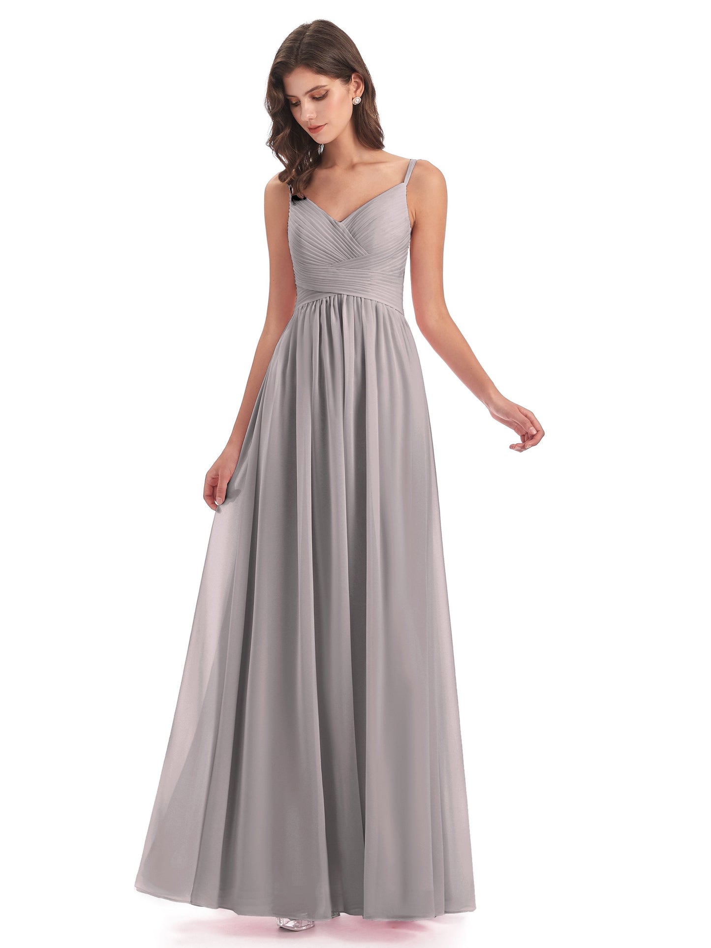 Ava Spaghetti Straps V-Neck Long Bridesmaid Dresses