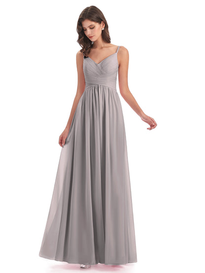 Ava Spaghetti Straps V-Neck Long Bridesmaid Dresses