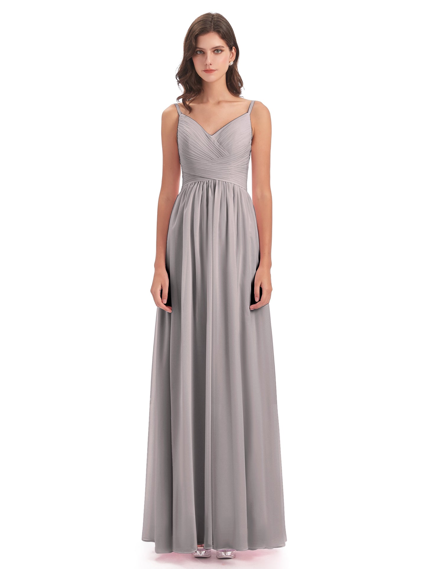 Ava Spaghetti Straps V-Neck Long Bridesmaid Dresses