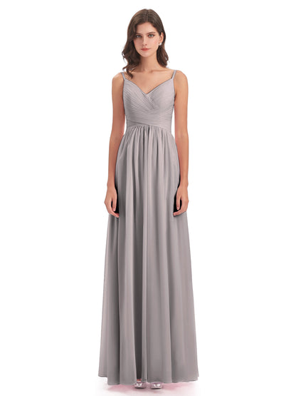 Ava Spaghetti Straps V-Neck Long Bridesmaid Dresses