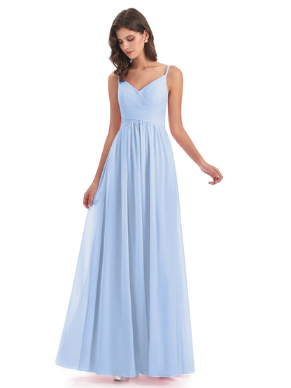Ava Spaghetti Straps V-Neck Long Bridesmaid Dresses