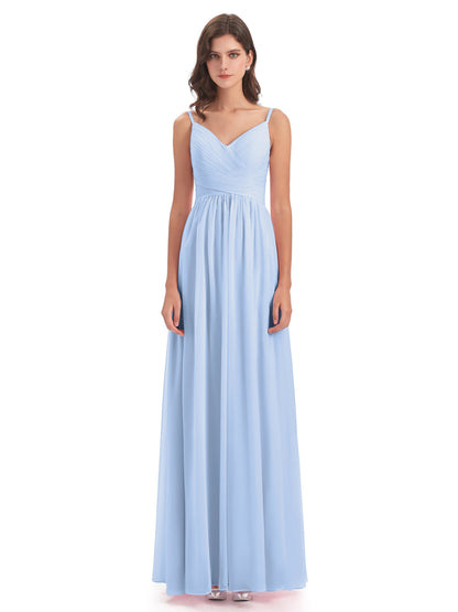 Ava Spaghetti Straps V-Neck Long Bridesmaid Dresses
