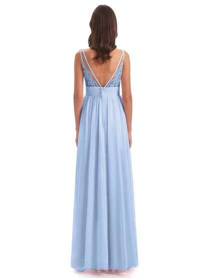 Ava Spaghetti Straps V-Neck Long Bridesmaid Dresses