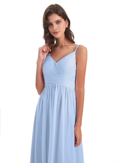 Ava Spaghetti Straps V-Neck Long Bridesmaid Dresses