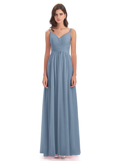 Ava Spaghetti Straps V-Neck Long Bridesmaid Dresses