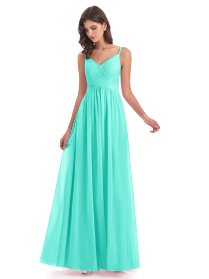 Ava Spaghetti Straps V-Neck Long Bridesmaid Dresses