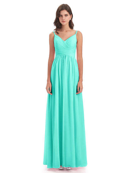 Ava Spaghetti Straps V-Neck Long Bridesmaid Dresses
