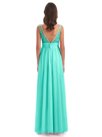 Ava Spaghetti Straps V-Neck Long Bridesmaid Dresses
