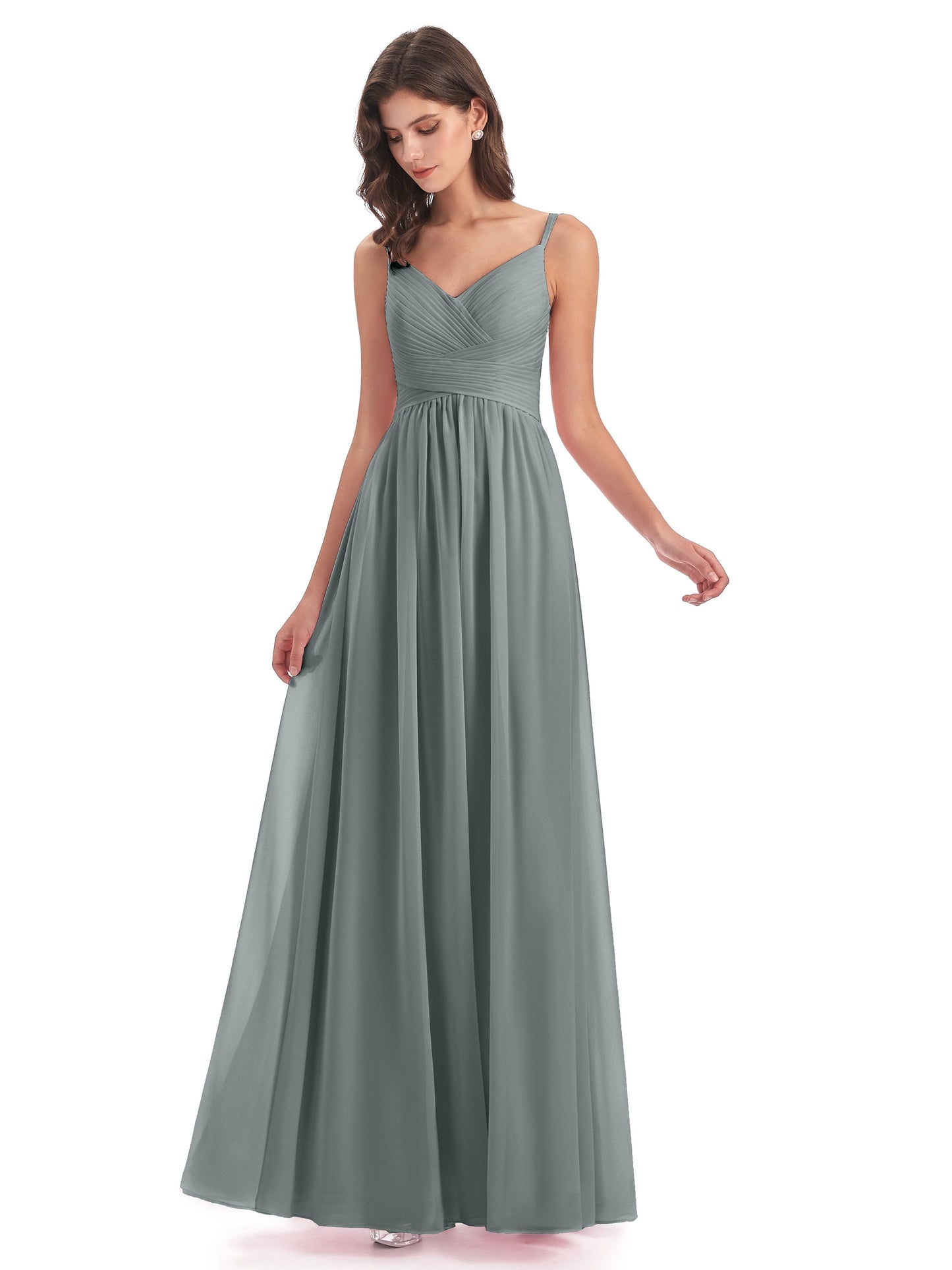Ava Spaghetti Straps V-Neck Long Bridesmaid Dresses