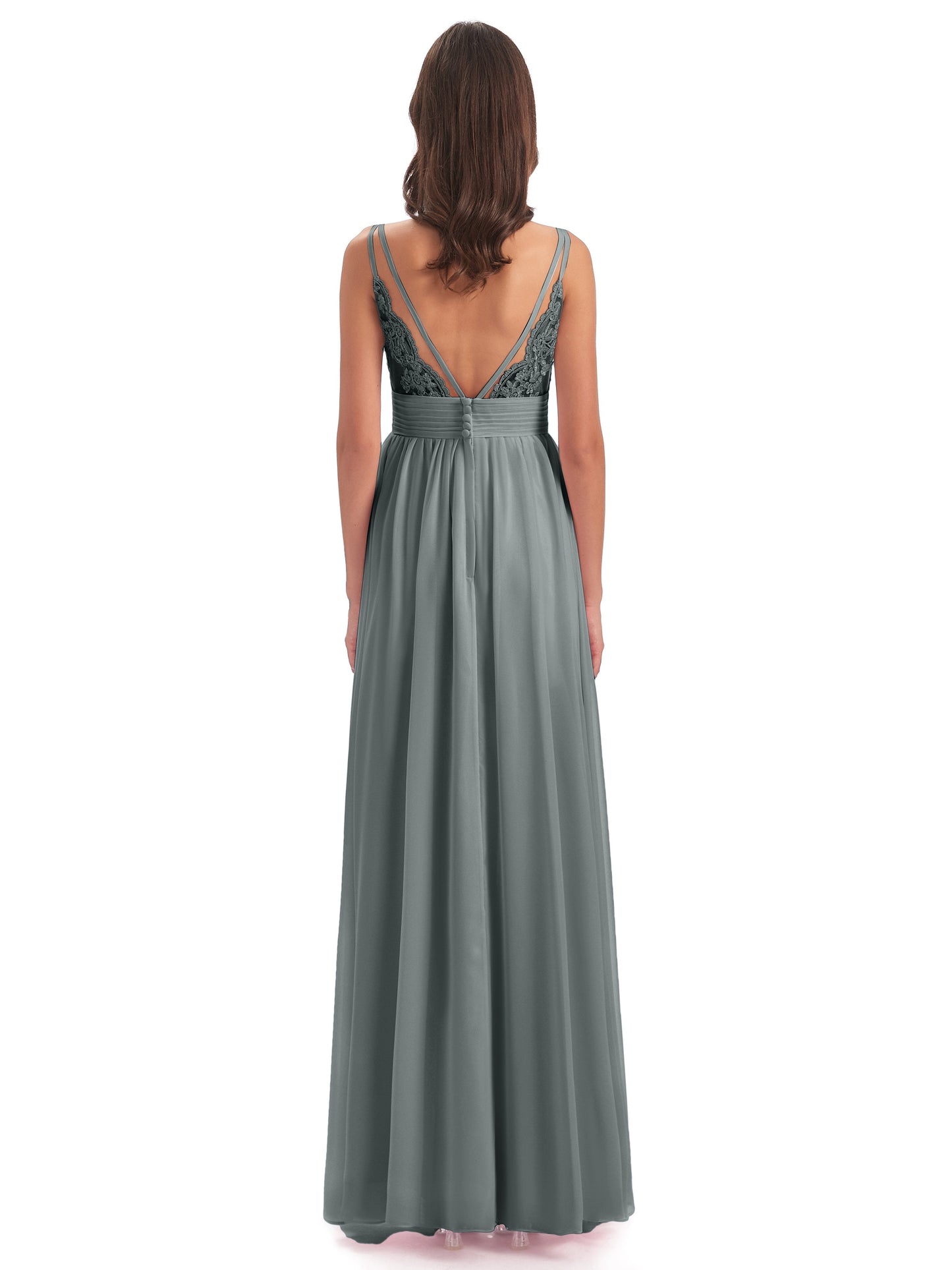 Ava Spaghetti Straps V-Neck Long Bridesmaid Dresses