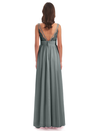 Ava Spaghetti Straps V-Neck Long Bridesmaid Dresses