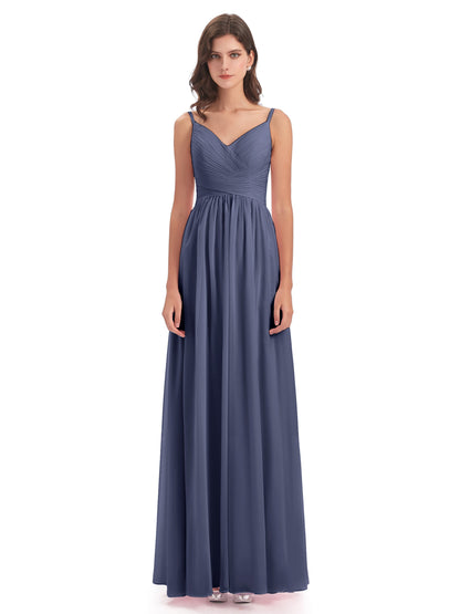 Ava Spaghetti Straps V-Neck Long Bridesmaid Dresses